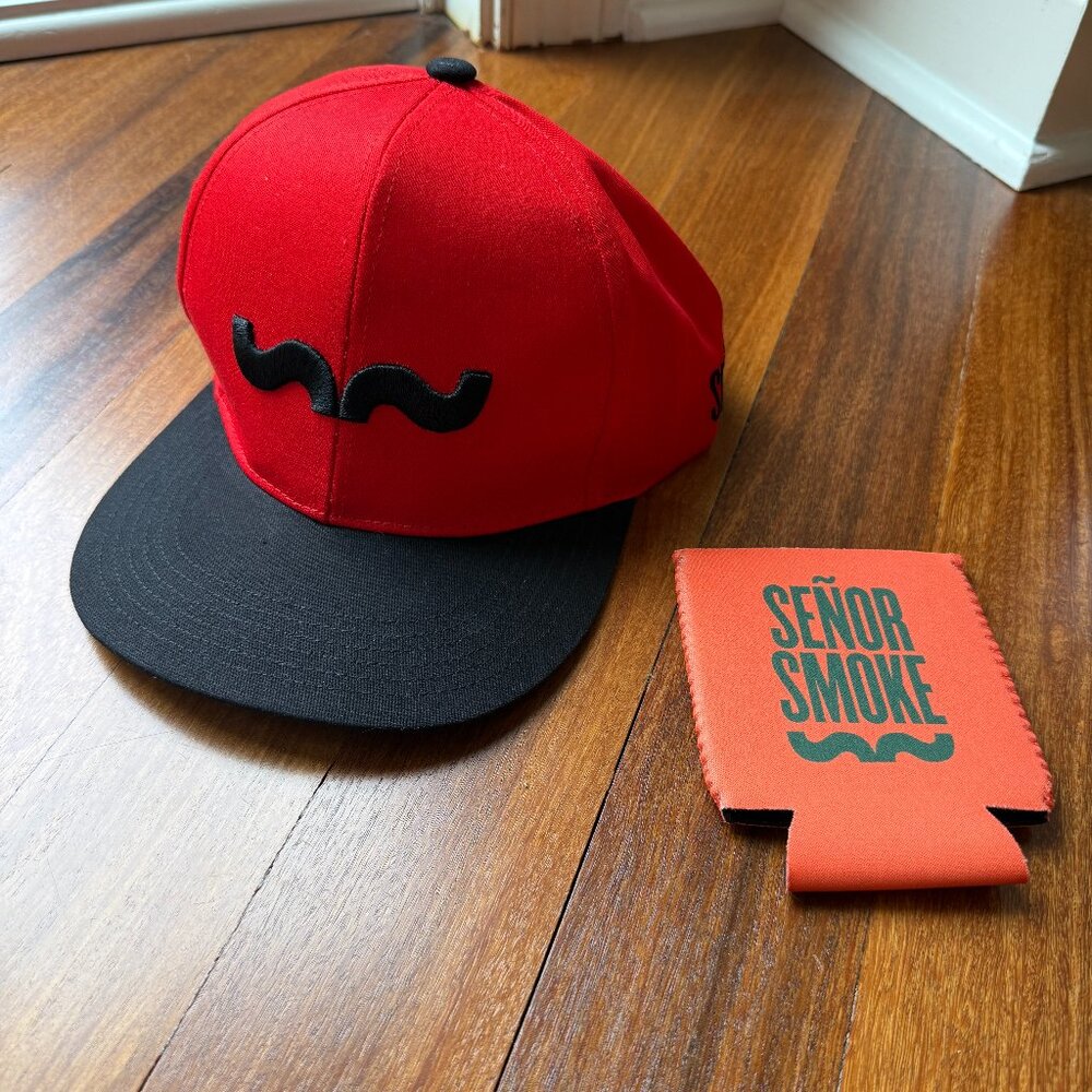 NEW Senor Smoke Baseball hat and Beverage Koozie
